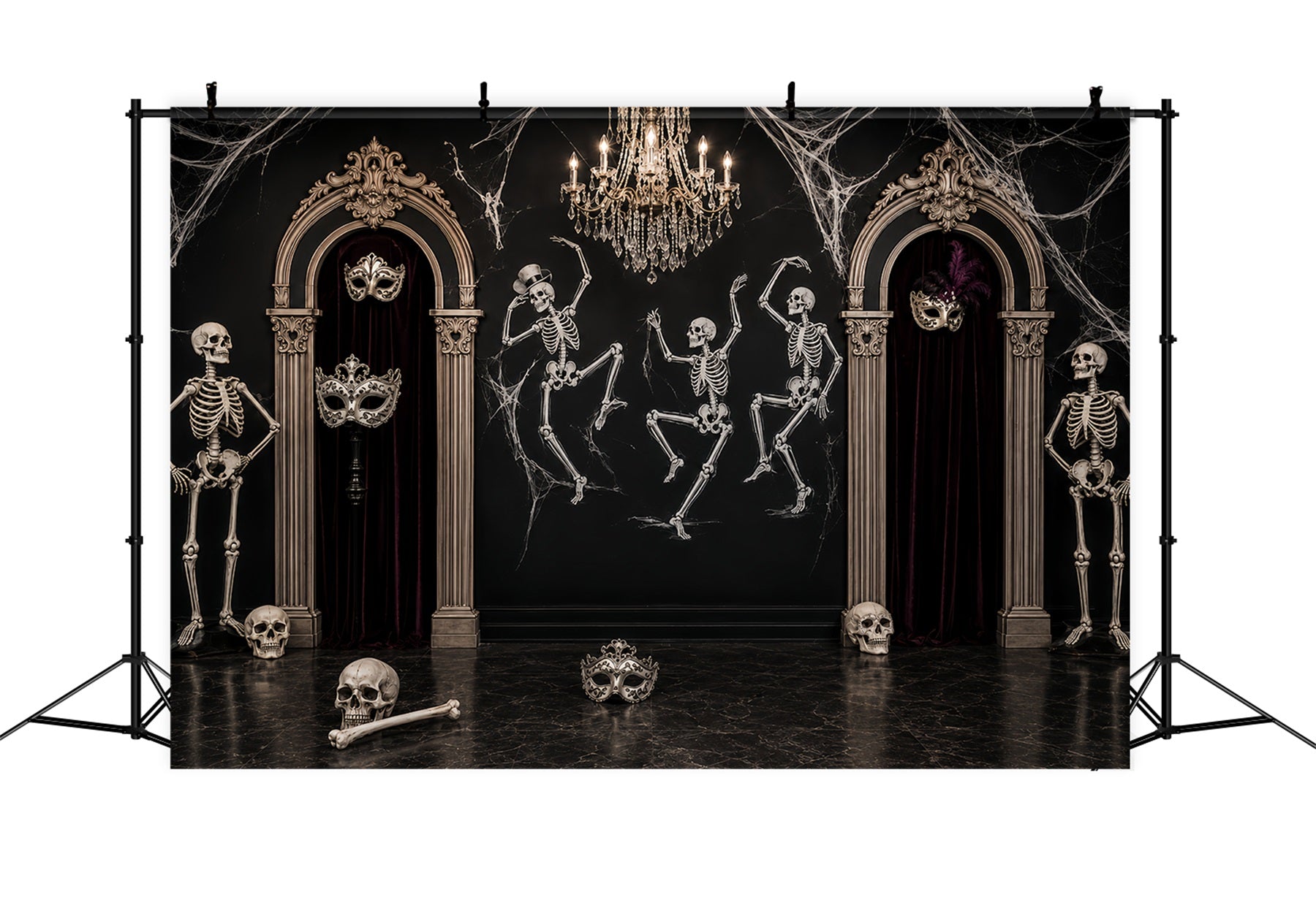 Halloween Ghost Backdrop Skeleton Masquerade Ballroom Dance Scary Halloween Backdrop LXX67-177