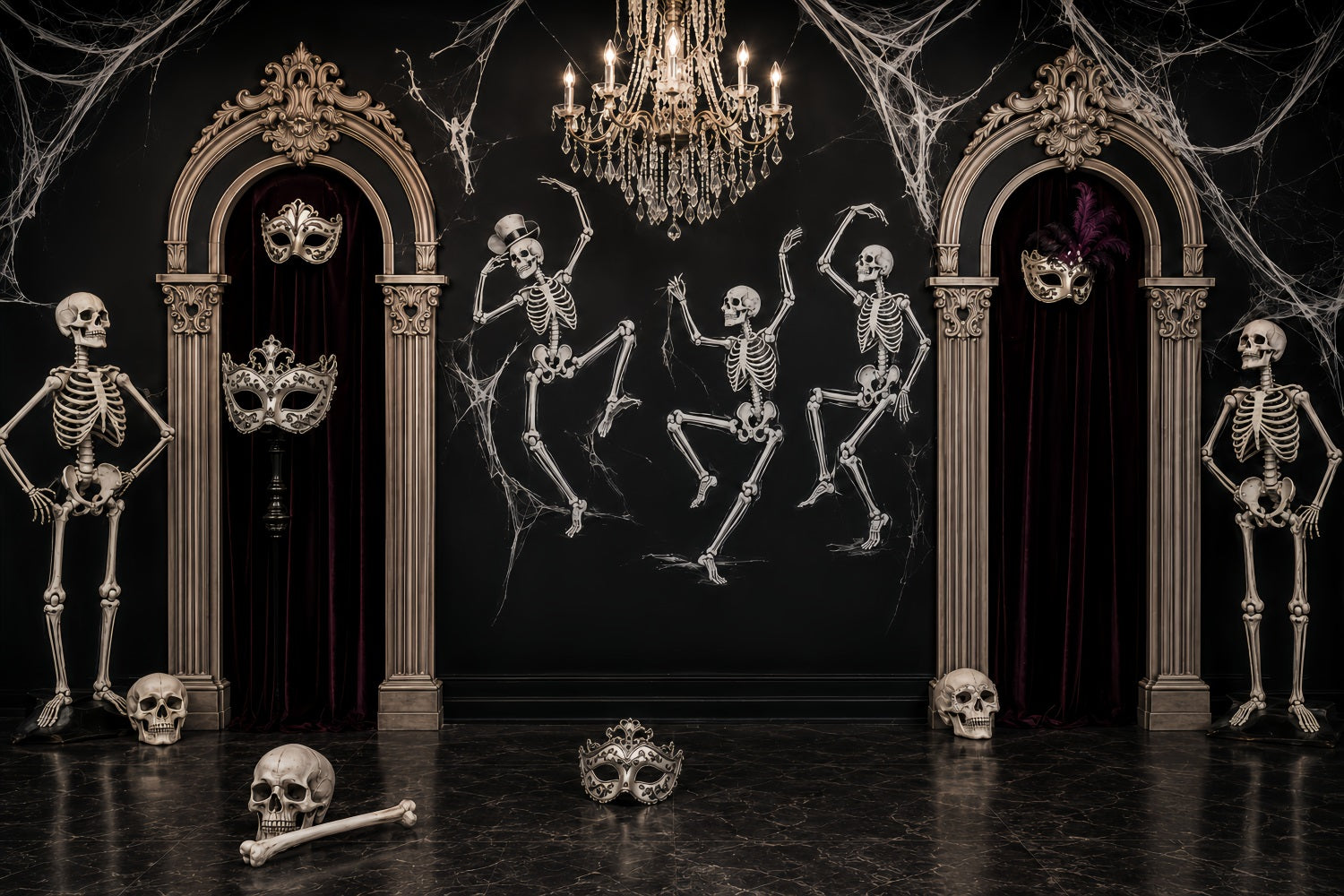 Halloween Ghost Backdrop Skeleton Masquerade Ballroom Dance Scary Halloween Backdrop LXX67-177