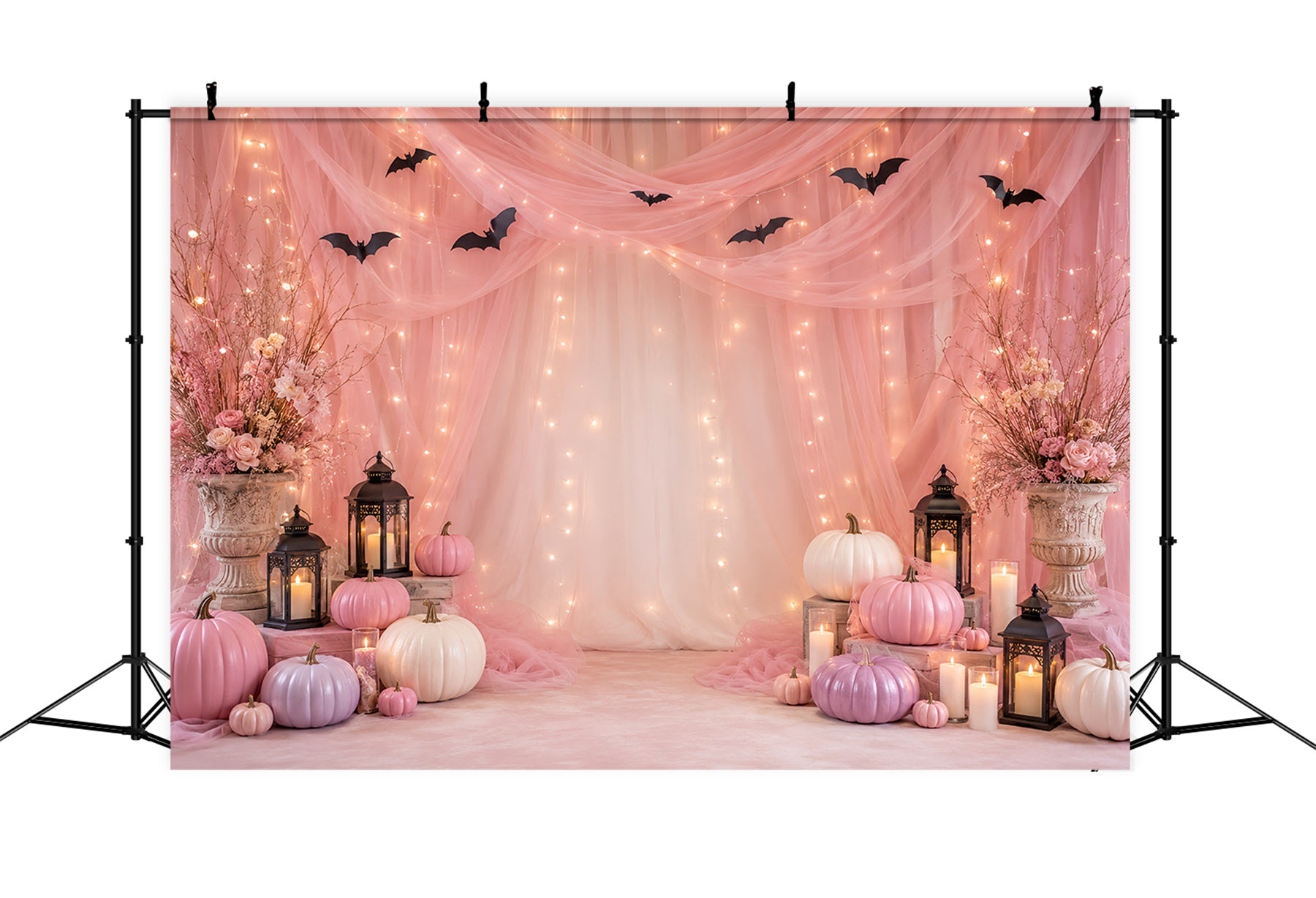 Backdrop Halloween Photo Booth Pink Pumpkin Drapery Display Halloween Party Photo Backdrop LXX67-179