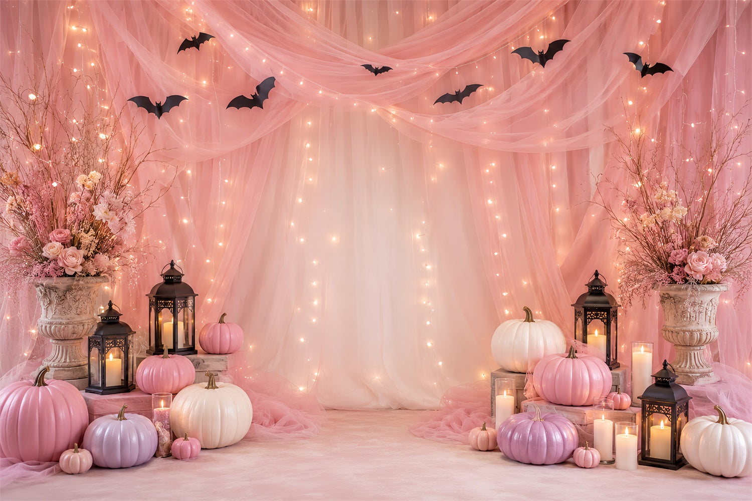Backdrop Halloween Photo Booth Pink Pumpkin Drapery Display Halloween Party Photo Backdrop LXX67-179