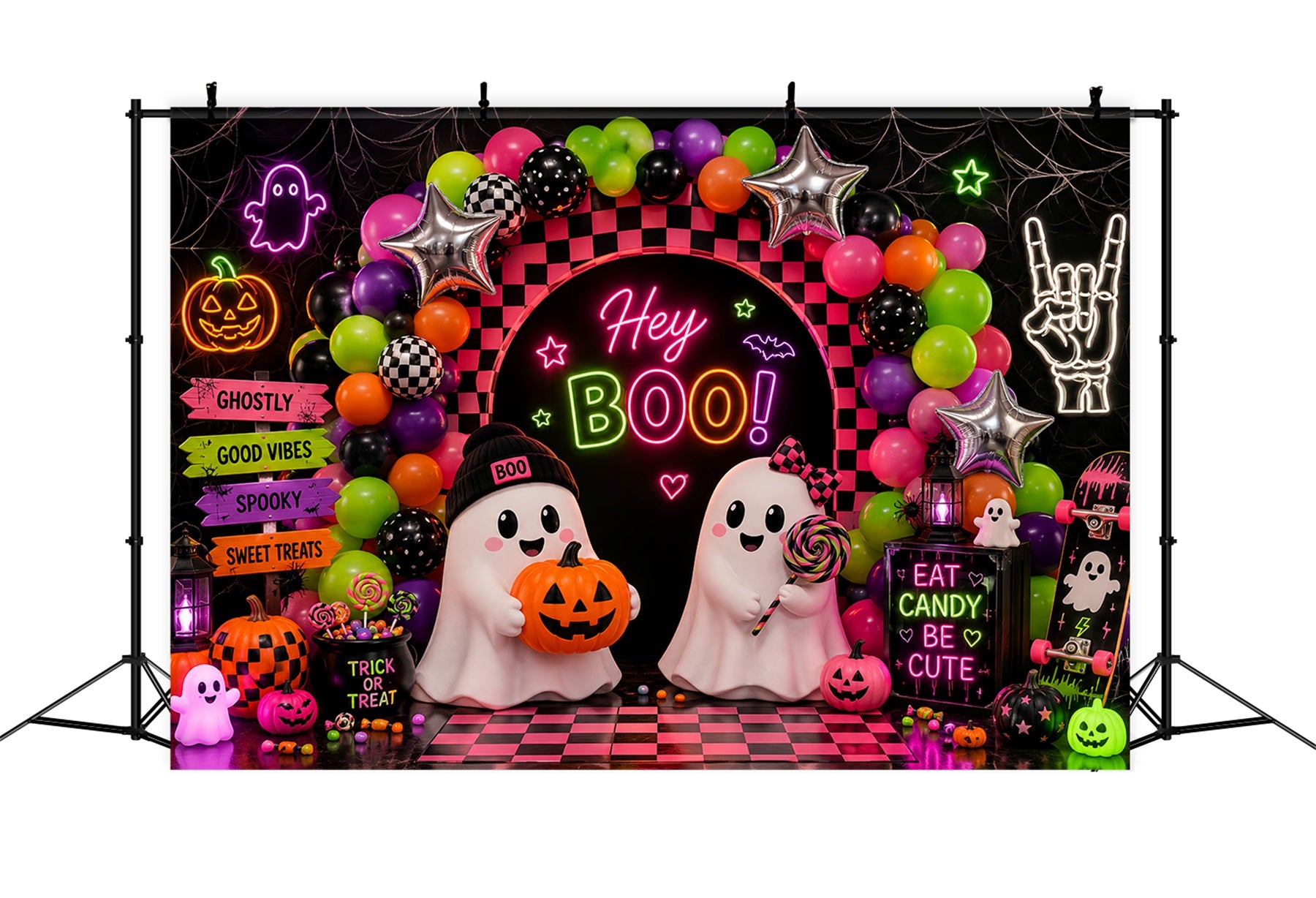 Halloween Backdrop For Photo Booth Neon Ghost Balloon Party Cute Halloween Backdrop LXX67-182
