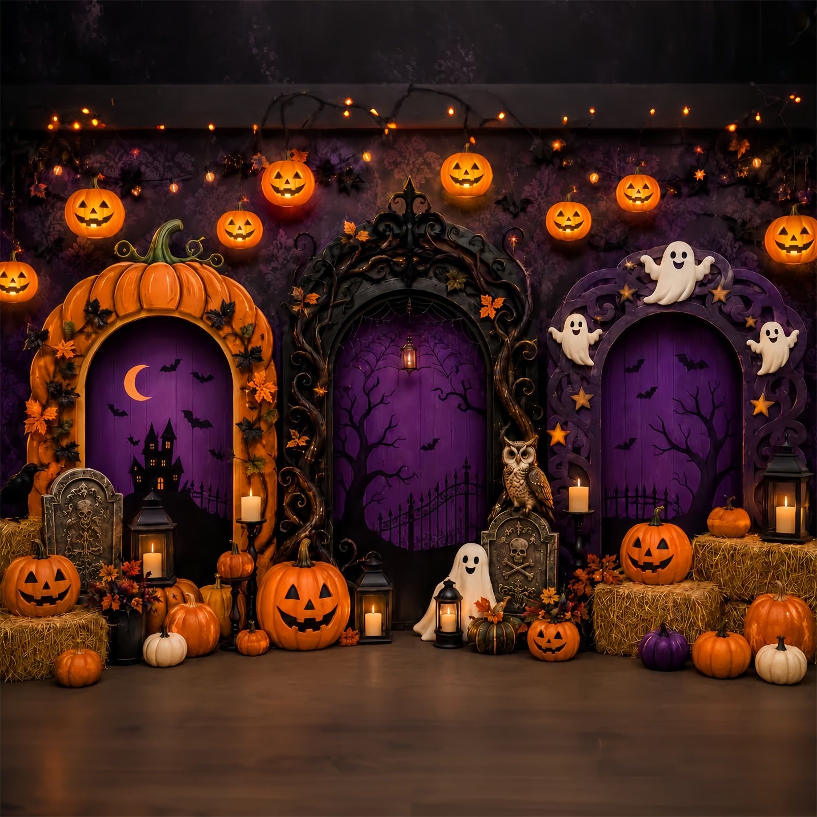 Halloween Arch Backdrop Pumpkin Ghost Gothic Archways Large Halloween Backdrops LXX67-192