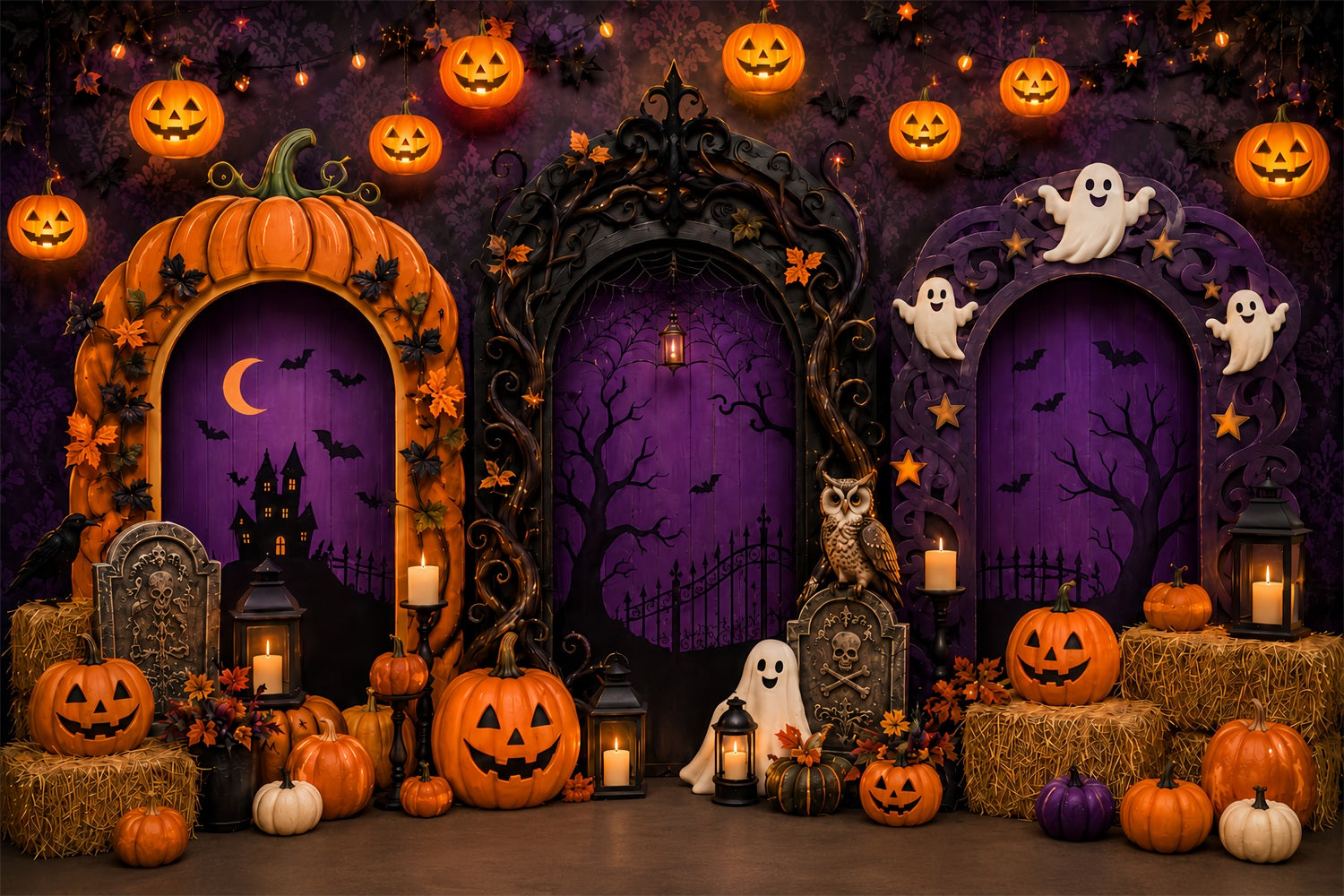 Halloween Arch Backdrop Pumpkin Ghost Gothic Archways Large Halloween Backdrops LXX67-192
