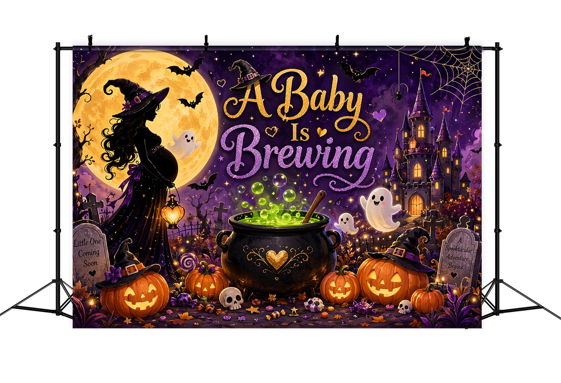 Halloween Baby Shower Backdrop Baby Witch Brewing Celebration Photography Halloween Backdrop LXX67-195