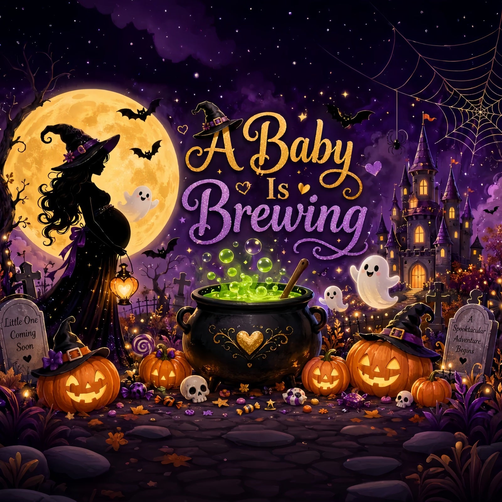 Halloween Baby Shower Backdrop Baby Witch Brewing Celebration Photography Halloween Backdrop LXX67-195