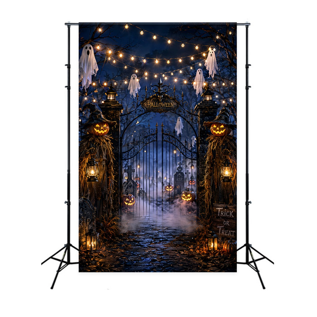 Halloween Party Backdrop Ideas Ghostly Lantern Cemetery Entrance Halloween Scary Backdrops LXX67-197