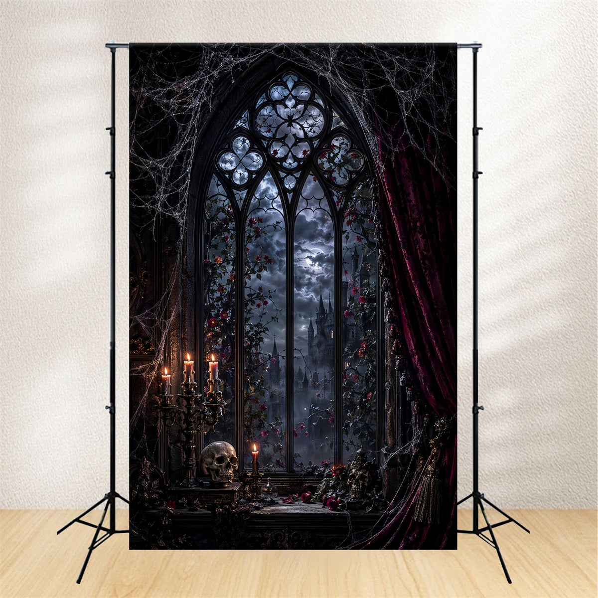 Halloween Backdrop Photography Gothic Moonlit Window Chamber Halloween Scary Backdrop LXX67-201