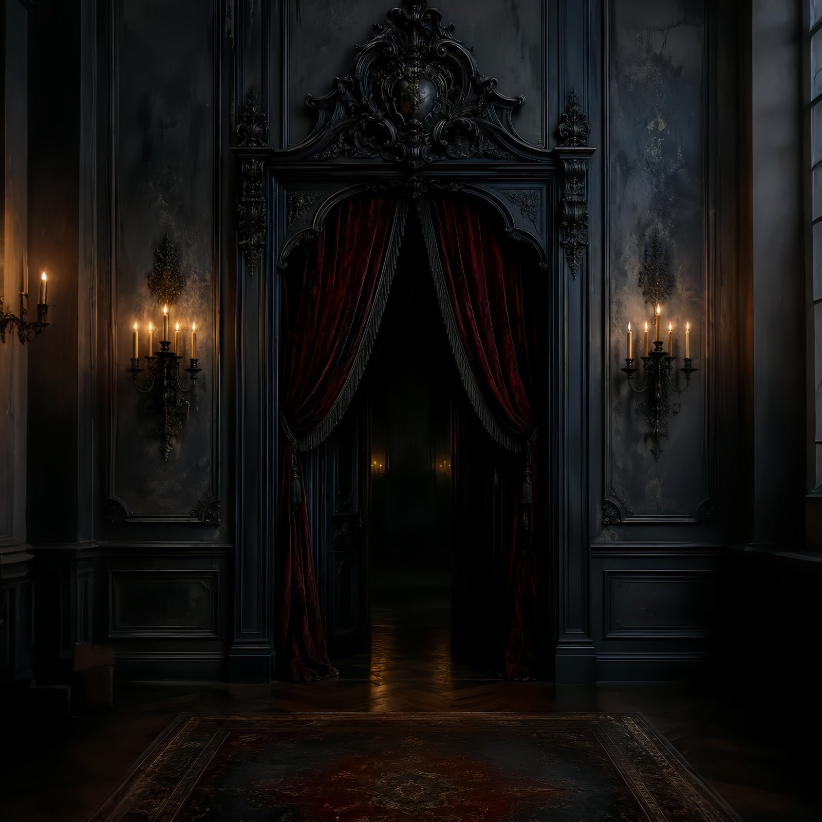 Simple Halloween Backdrop Gothic Crimson Curtain Doorway Extra Large Halloween Backdrop LXX67-207