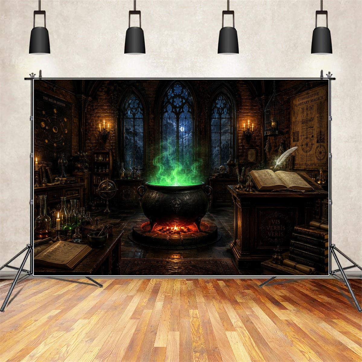Spooky Castle Backdrop Emerald Cauldron Magic Classroom Magical Backdrop LXX67-244