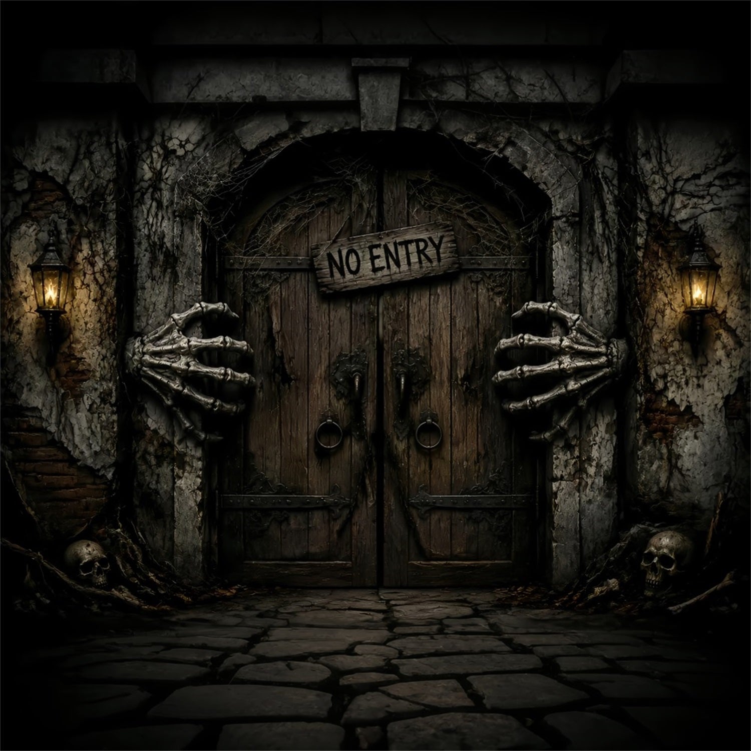 Halloween Garage Backdrop Skeletal Hands Forbidden Door Backdrops For Halloween LXX67-26