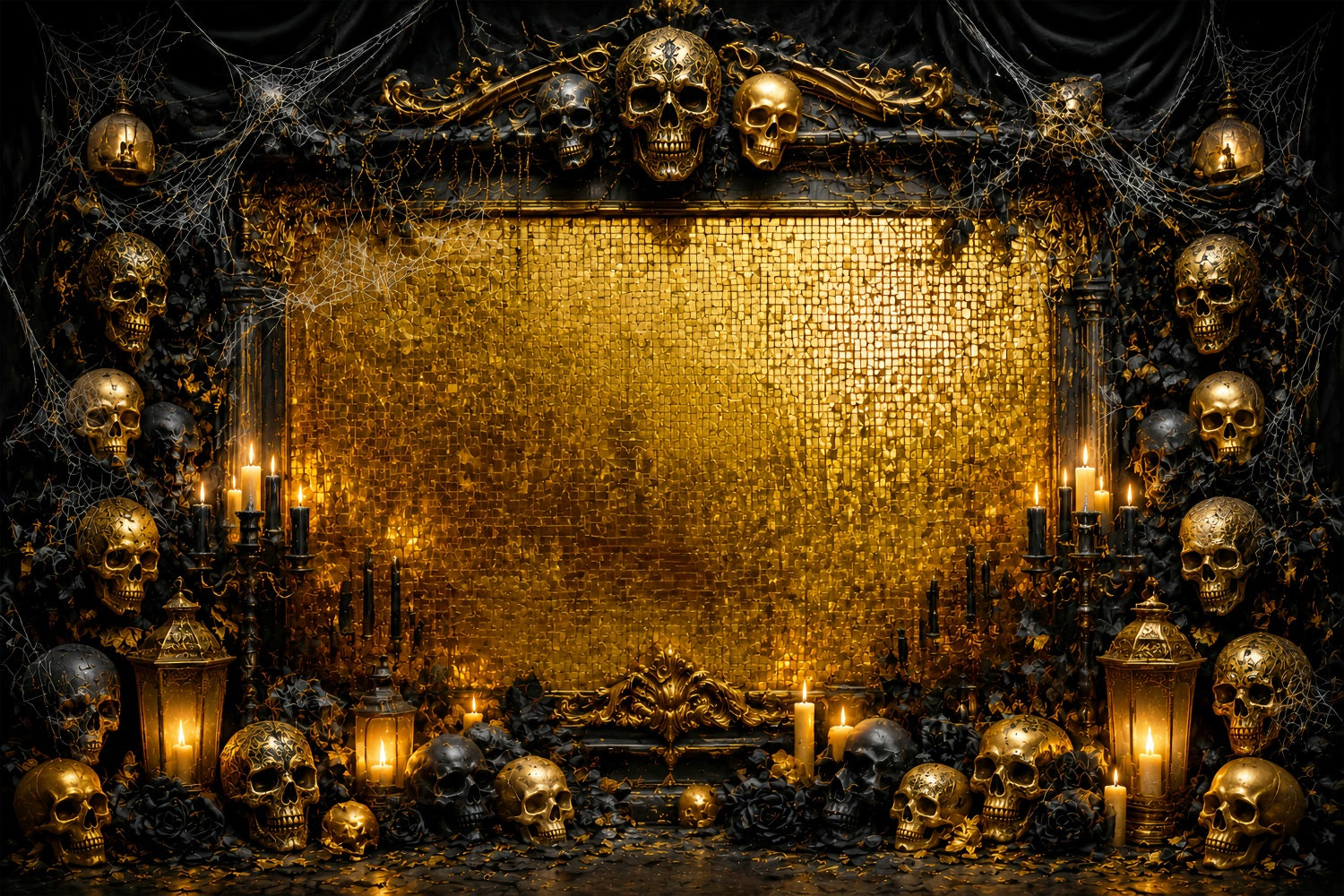 Halloween Picture Backdrops Golden Skull Candle Frame Halloween Birthday Backdrop LXX67-27