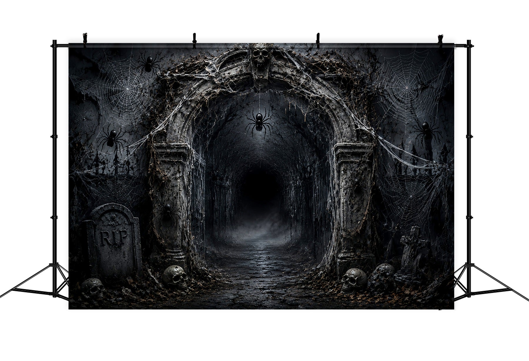 Halloween Balloon Backdrop Cobweb Graveyard Arch Spiders Halloween Themed Backdrop LXX67-32