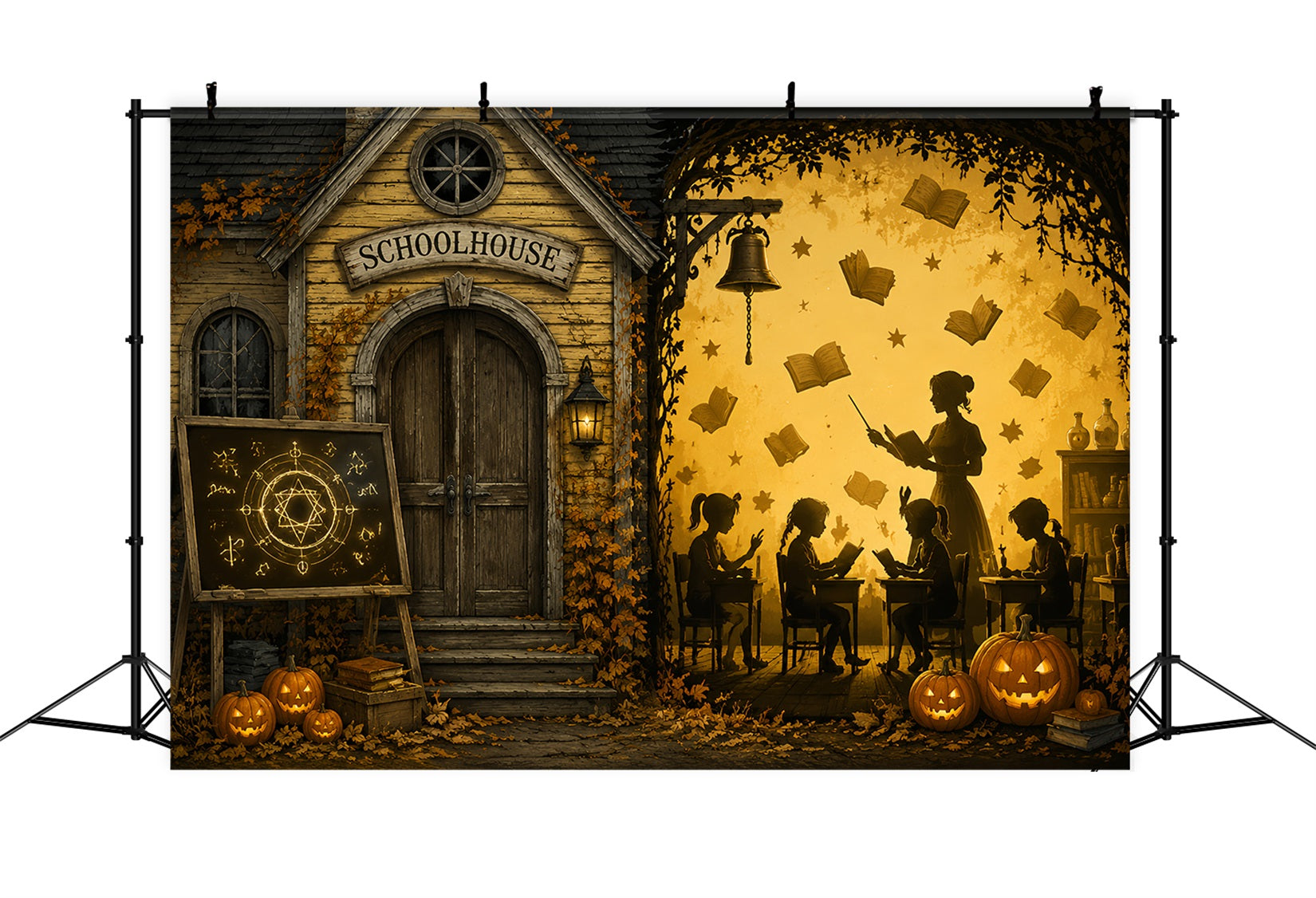 Halloween Backdrop Photo Booth Enchanted Schoolhouse Pumpkin Classroom Backdrops Halloween LXX67-37