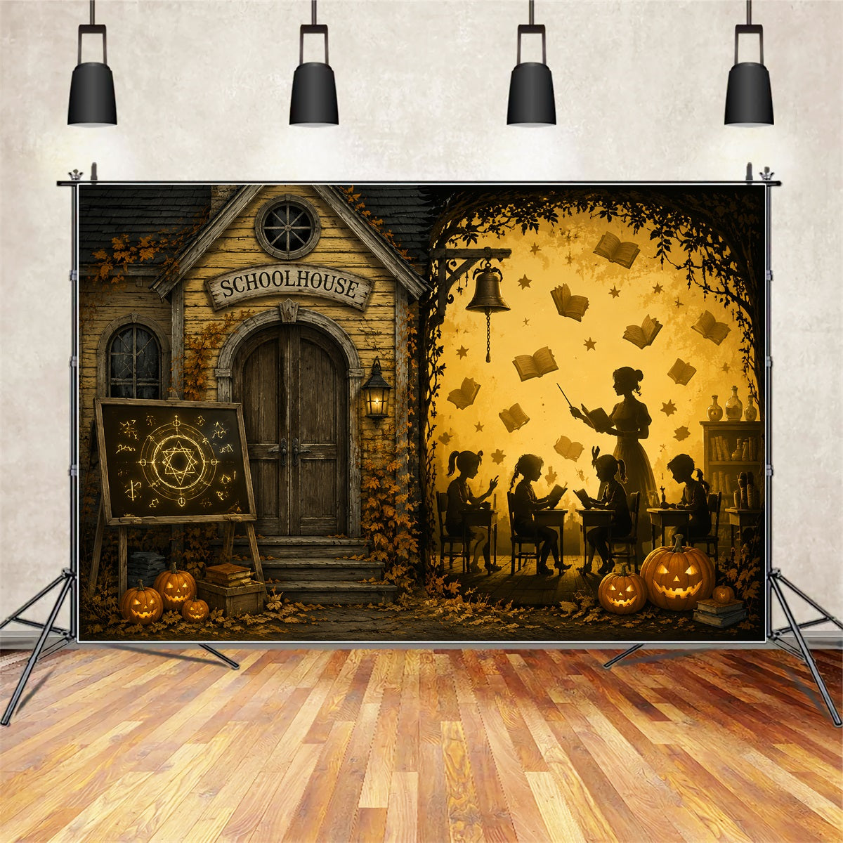 Halloween Backdrop Photo Booth Enchanted Schoolhouse Pumpkin Classroom Backdrops Halloween LXX67-37