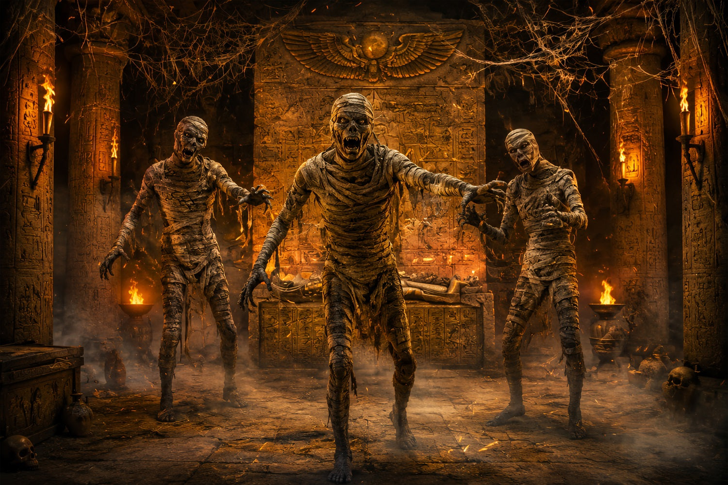 Halloween Theme Backdrop Fiery Tomb Mummy Attack Halloween Backdrop For Photos LXX67-4
