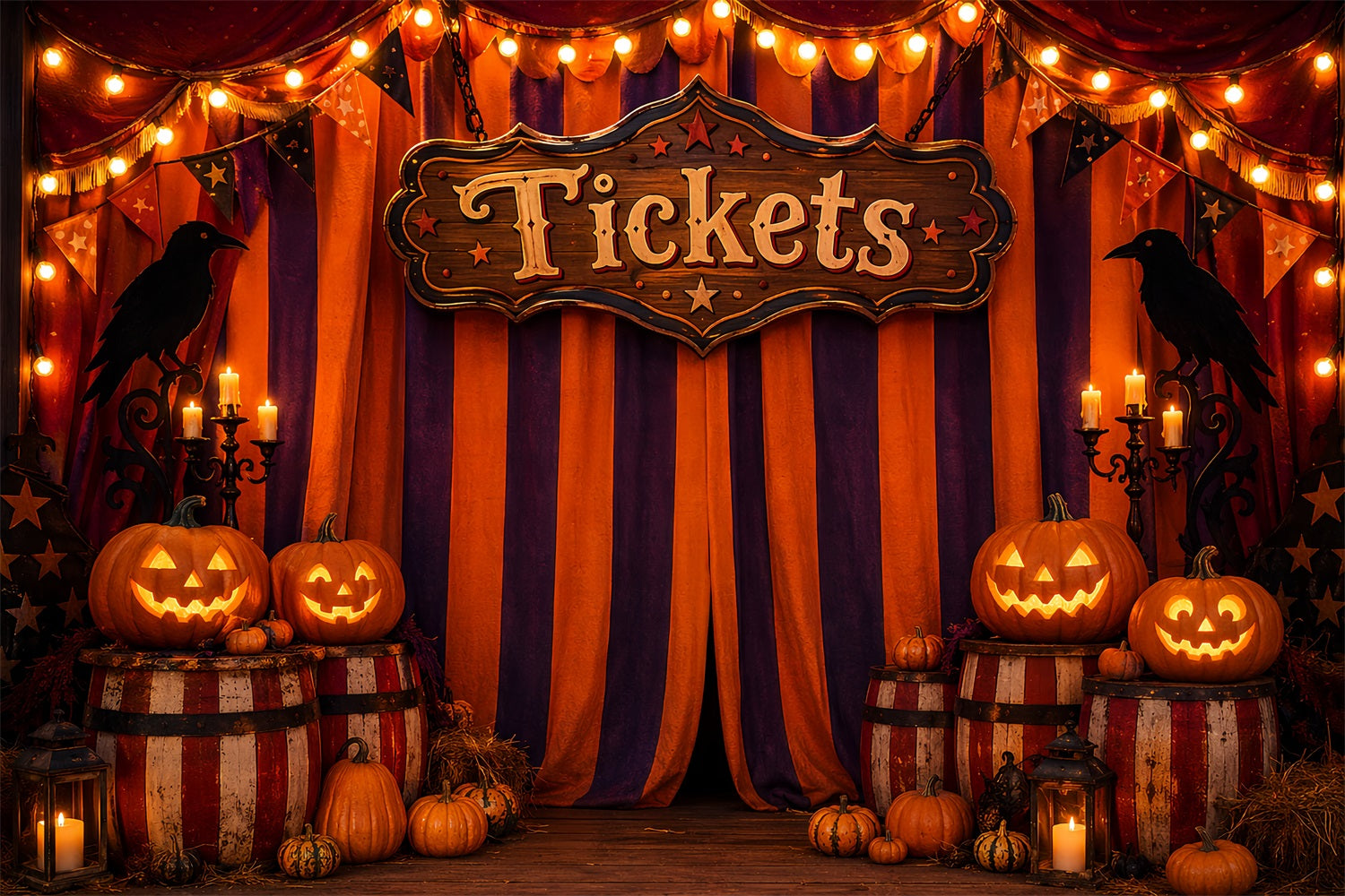 Halloween Backdrops For Pictures Pumpkin Carnival Ticket Booth Halloween Circus Backdrop LXX67-42