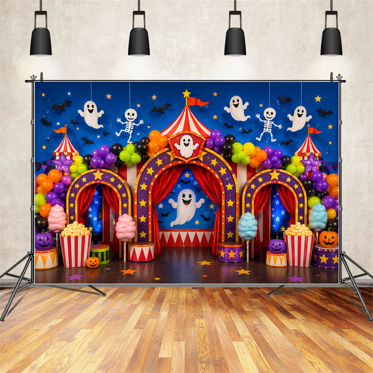 Halloween Carnival Backdrop Colorful Ghost Circus Party DIY Halloween Backdrop LXX67-43
