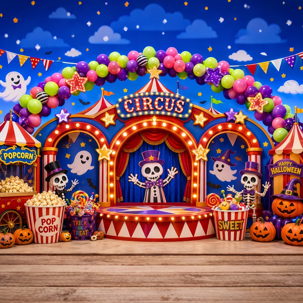 Halloween Carnival Backdrop Skeleton Circus Candy Stage DIY Halloween Backdrop LXX67-44