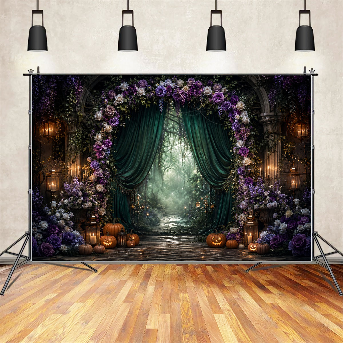 Halloween Backdrop Photography Gothic Floral Forest Arch Halloween Scary Backdrop LXX67-46