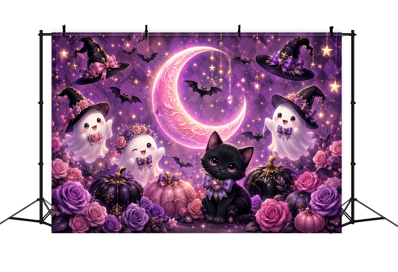 Cute Halloween Backdrops Cute Ghost Cat Moon Halloween Backdrops Scene Setters LXX67-63