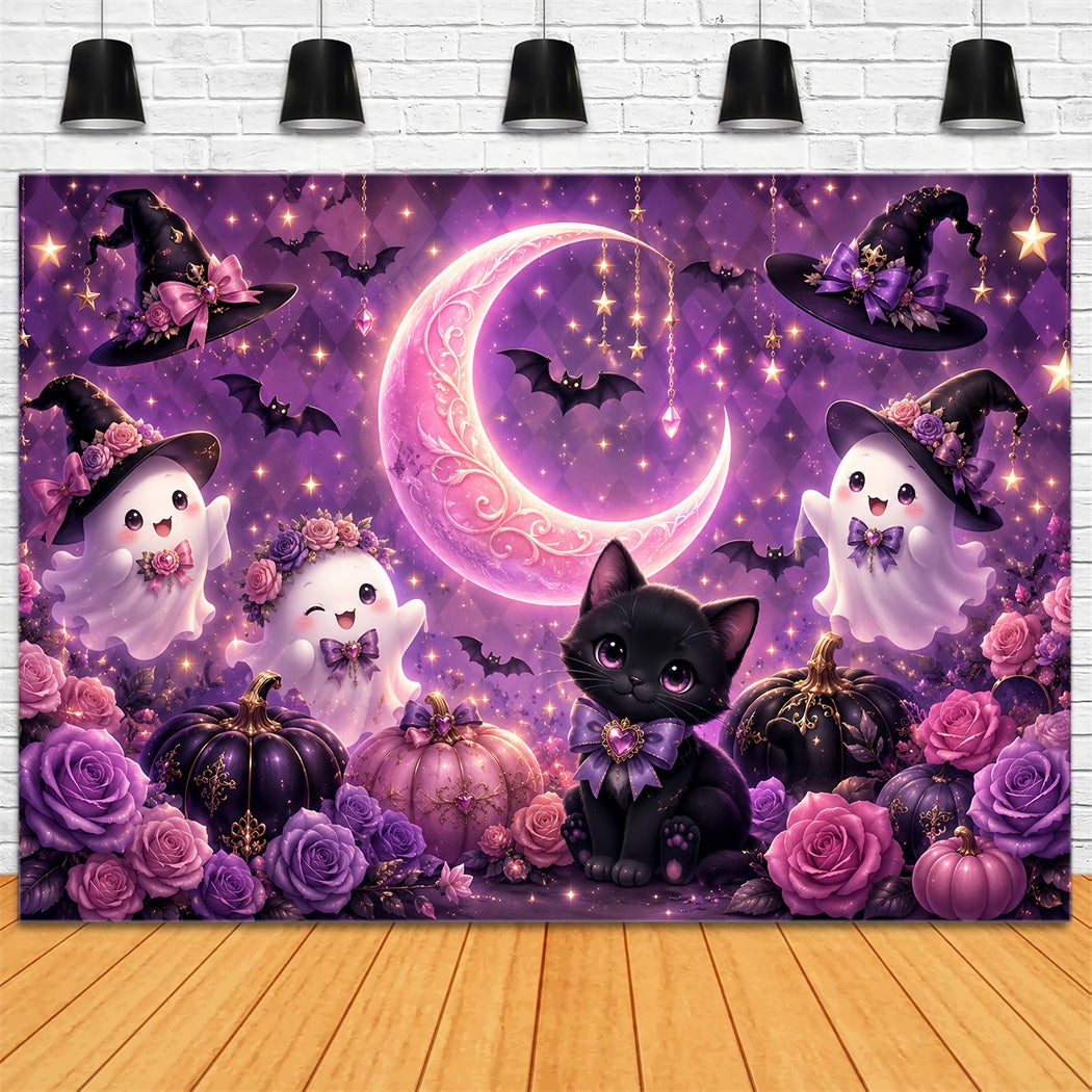 Cute Halloween Backdrops Cute Ghost Cat Moon Halloween Backdrops Scene Setters LXX67-63