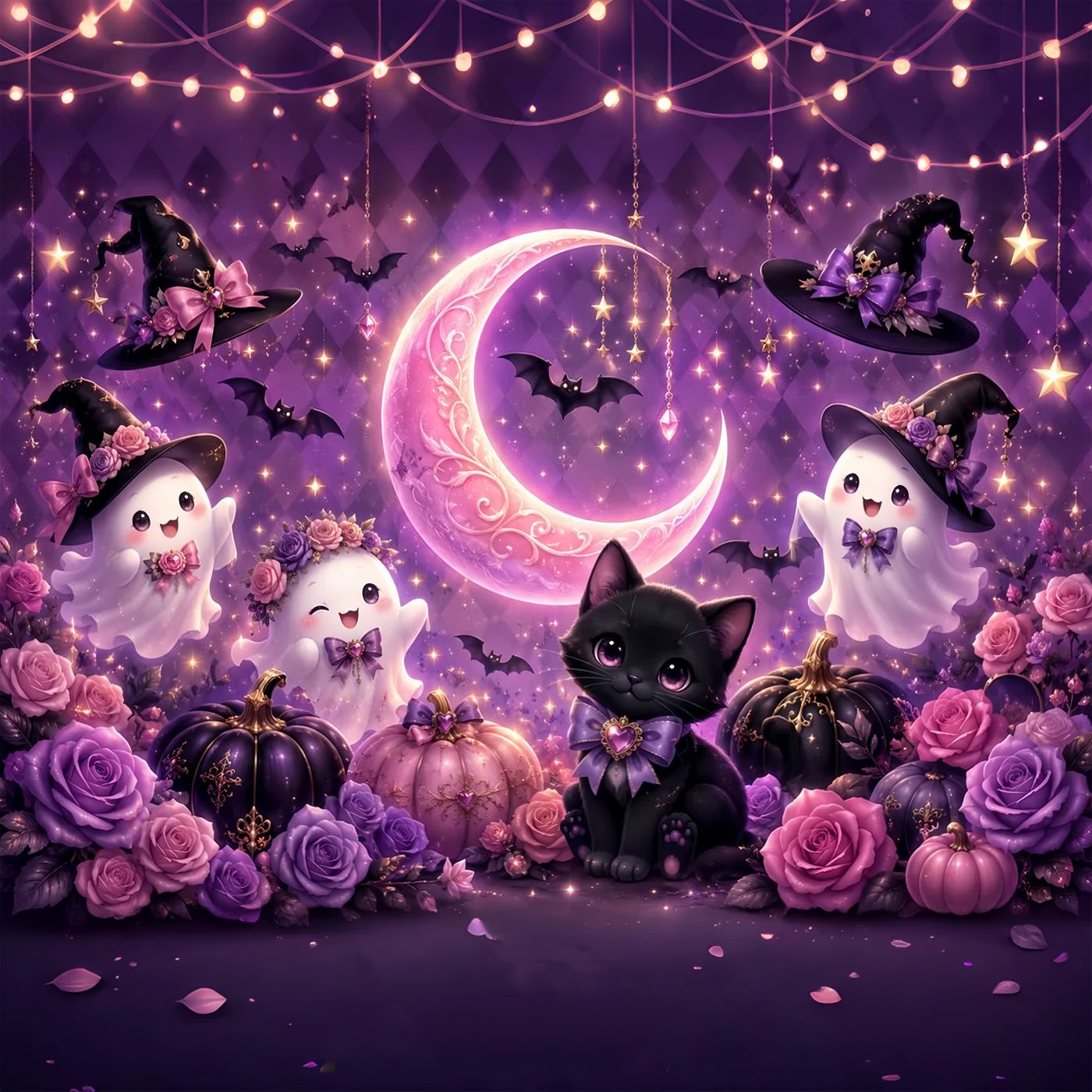 Cute Halloween Backdrops Cute Ghost Cat Moon Halloween Backdrops Scene Setters LXX67-63
