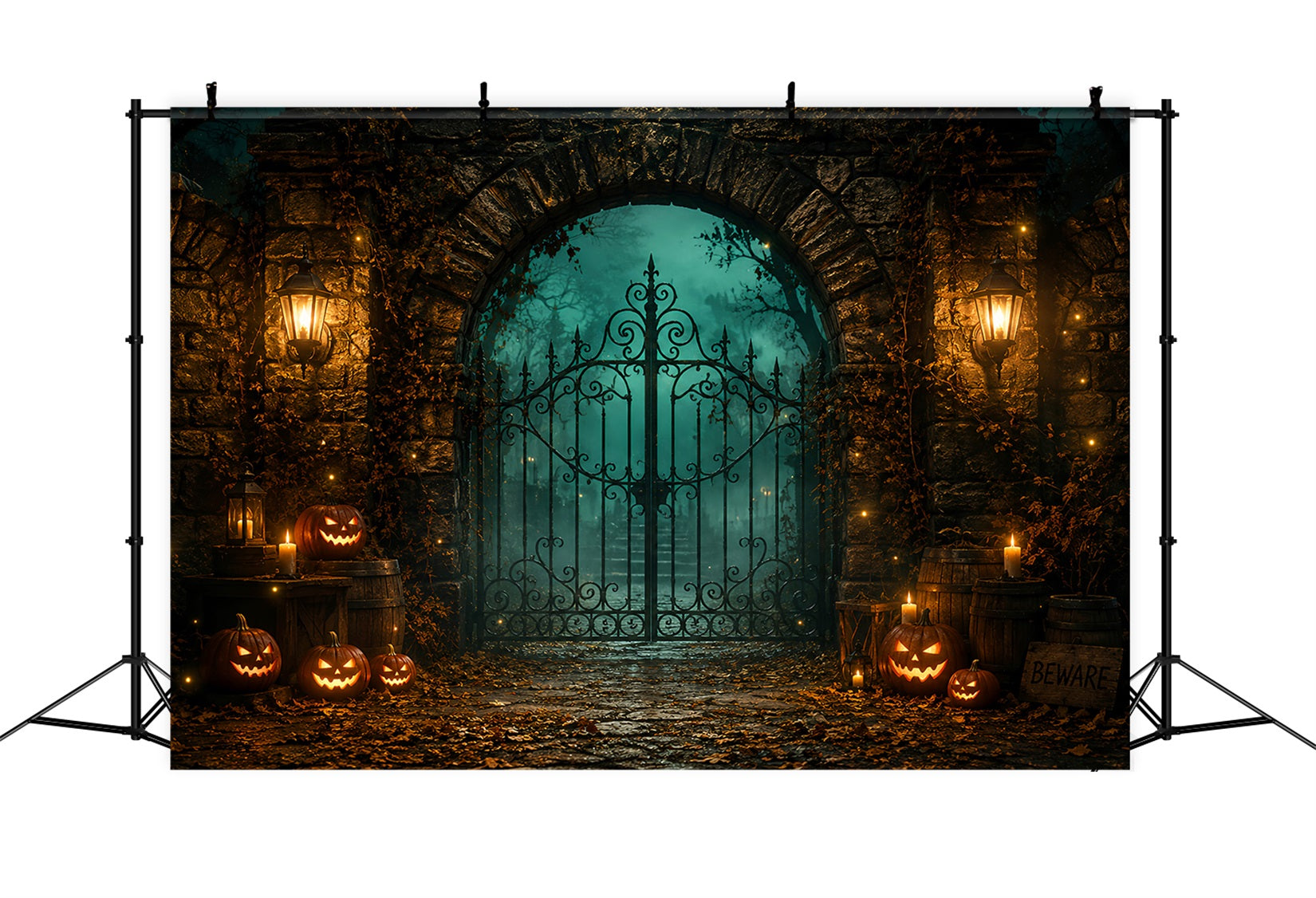 Halloween Party Backdrops Lantern Stone Pumpkin Gate Halloween Photo Booth Backdrop LXX67-64