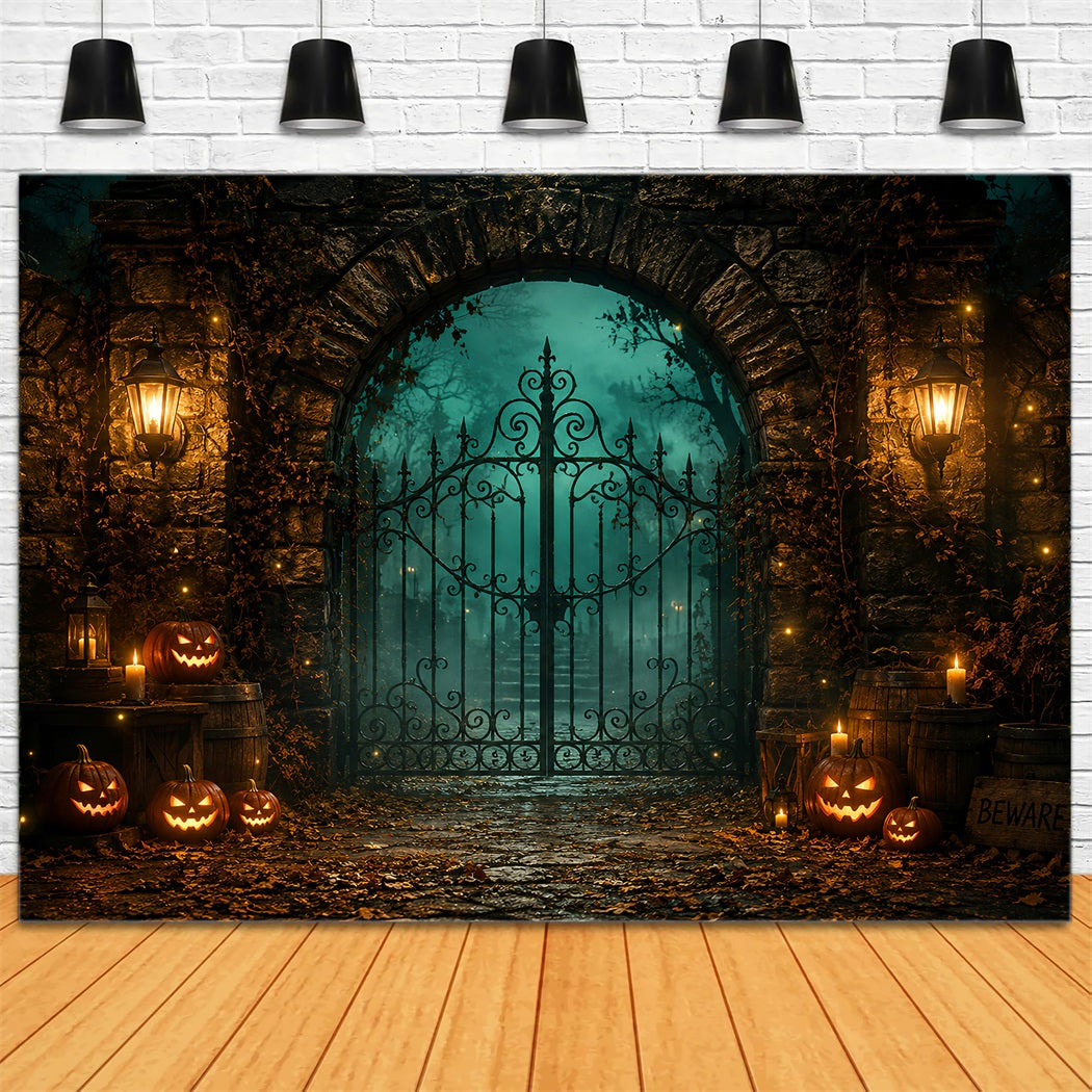 Halloween Party Backdrops Lantern Stone Pumpkin Gate Halloween Photo Booth Backdrop LXX67-64