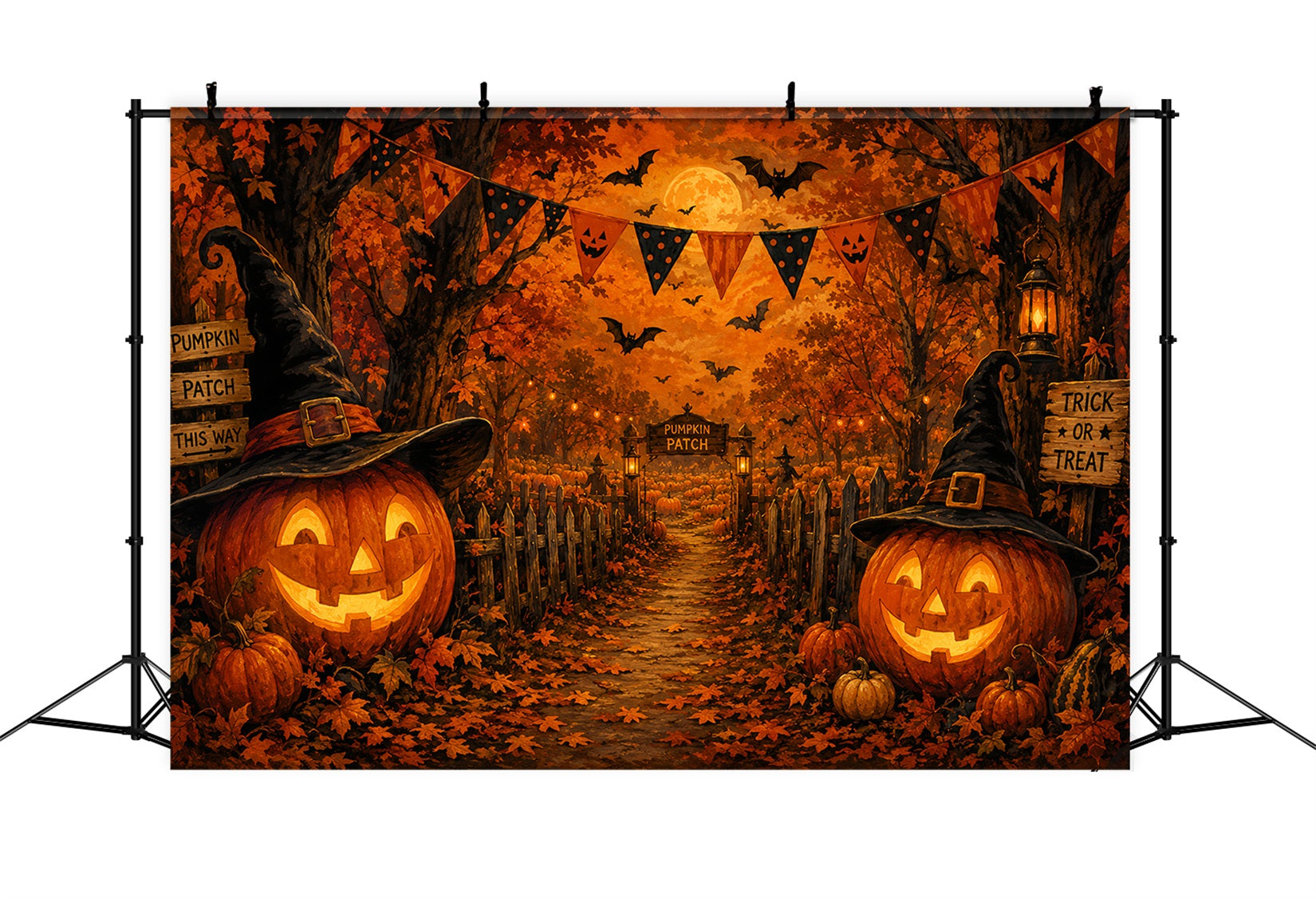 Fall Halloween Backdrop Autumn Pumpkin Patch Trail Scary Halloween Backdrops LXX67-74