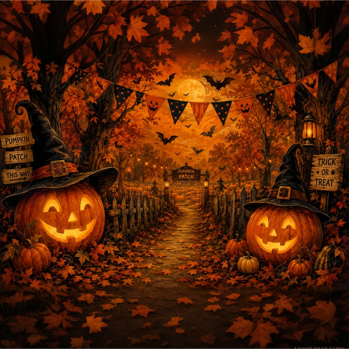 Fall Halloween Backdrop Autumn Pumpkin Patch Trail Scary Halloween Backdrops LXX67-74