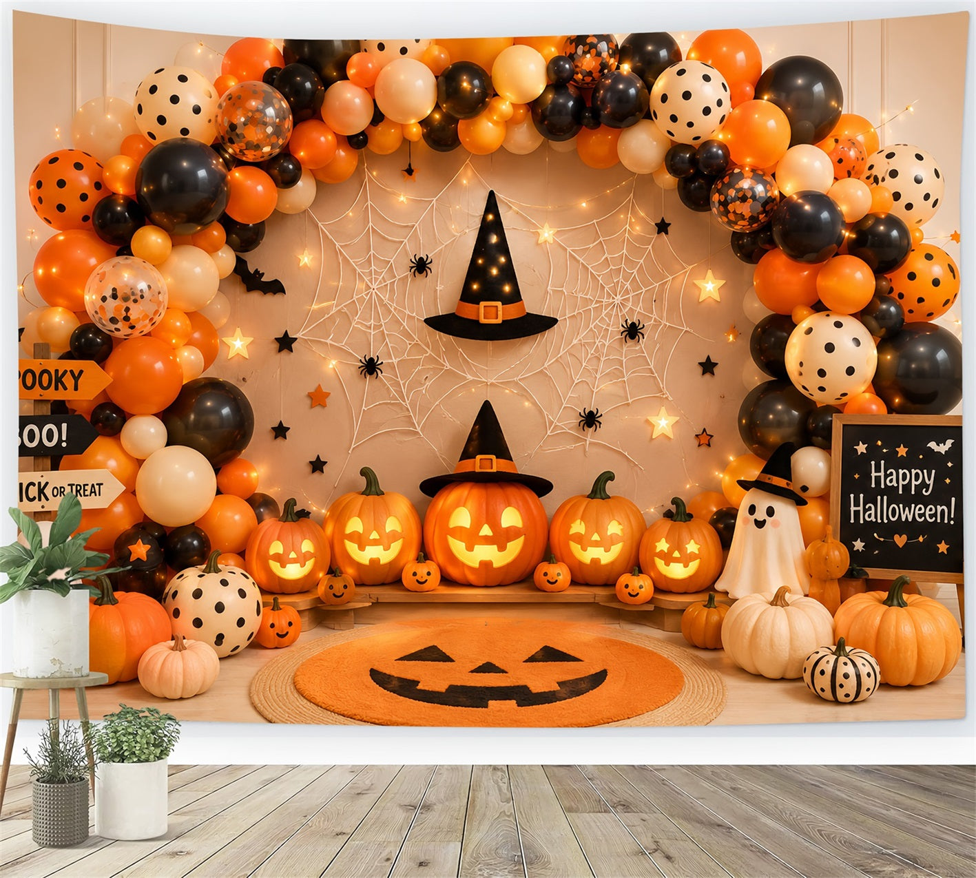 Backdrop Halloween Photo Booth Balloon Pumpkin Party Decor Halloween Party Photo Backdrop LXX67-77
