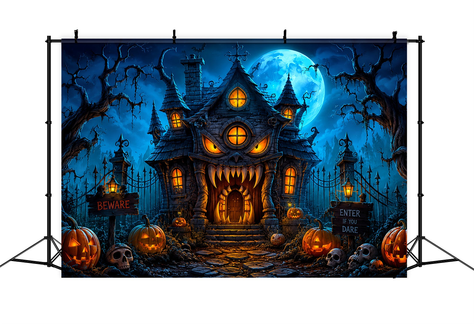 Halloween Backdrop Outdoor Monster Mansion Pumpkin Night Photo Backdrop Halloween LXX67-78