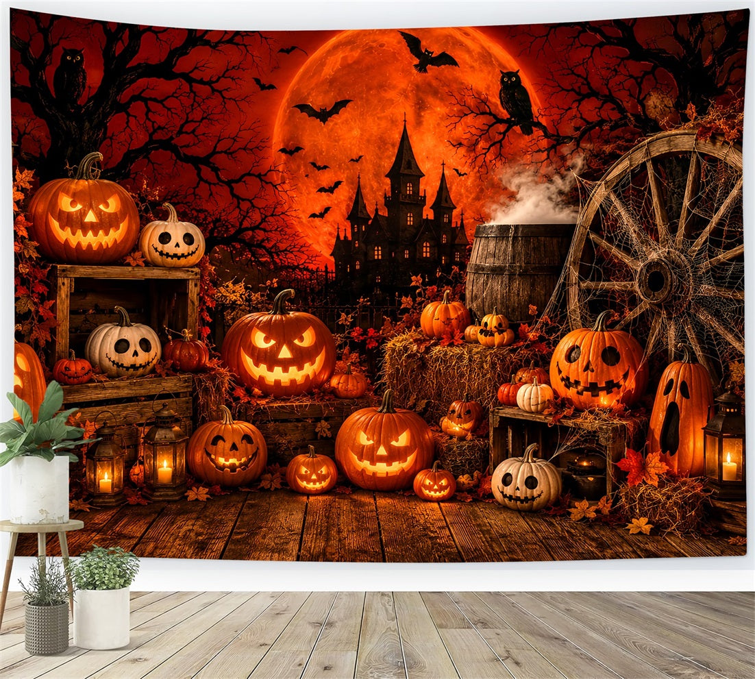 Halloween Backdrop For Photo Booth Red Moon Pumpkin Display Cute Halloween Backdrop LXX67-80