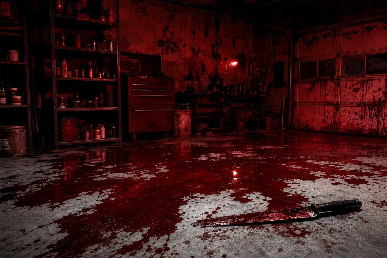 Halloween Garage Backdrop Bloody Room Knife Floor Backdrops For Halloween LXX67-82