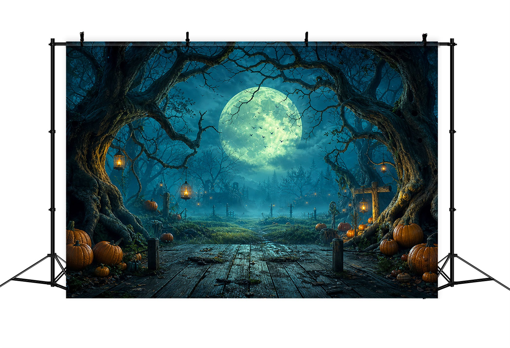DIY Halloween Backdrop Ideas Moonlit Forest Pumpkin Path Scary Backdrops For Halloween LXX67-87