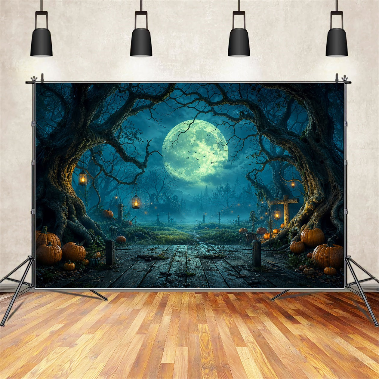 DIY Halloween Backdrop Ideas Moonlit Forest Pumpkin Path Scary Backdrops For Halloween LXX67-87