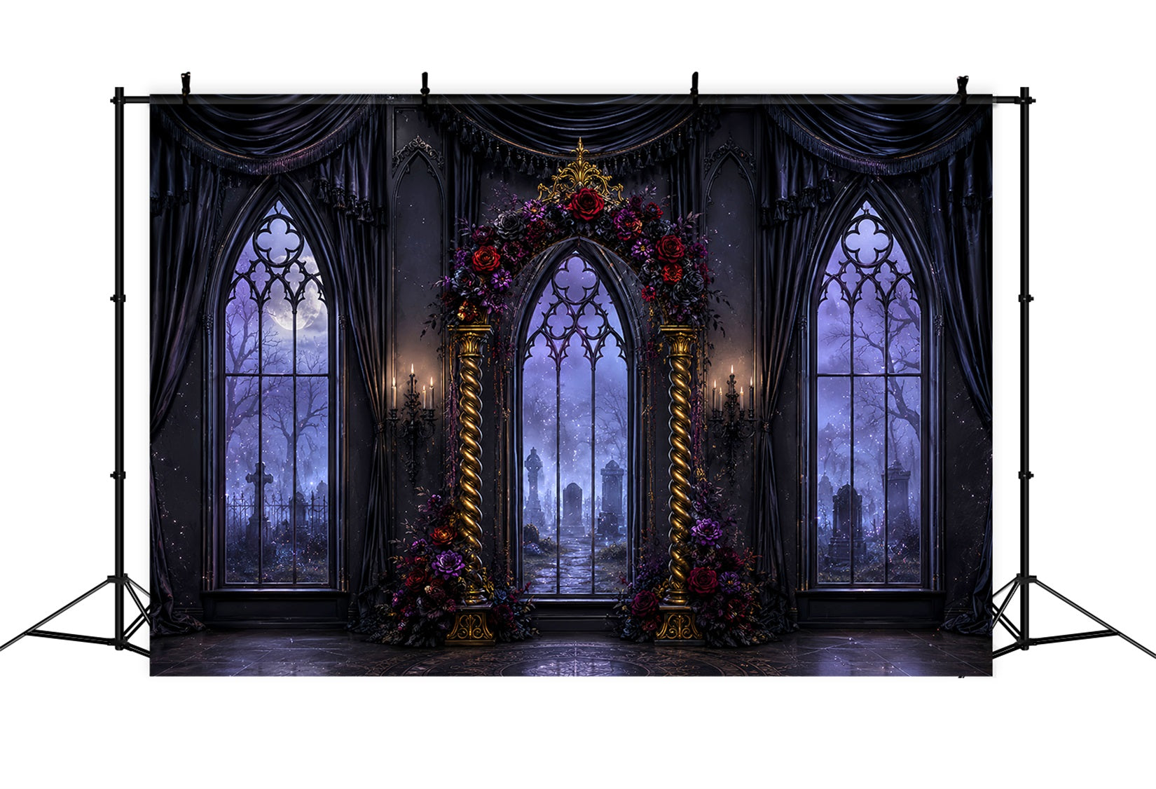 Halloween Arch Backdrop Gothic Floral Window Hall Large Halloween Backdrops LXX67-89