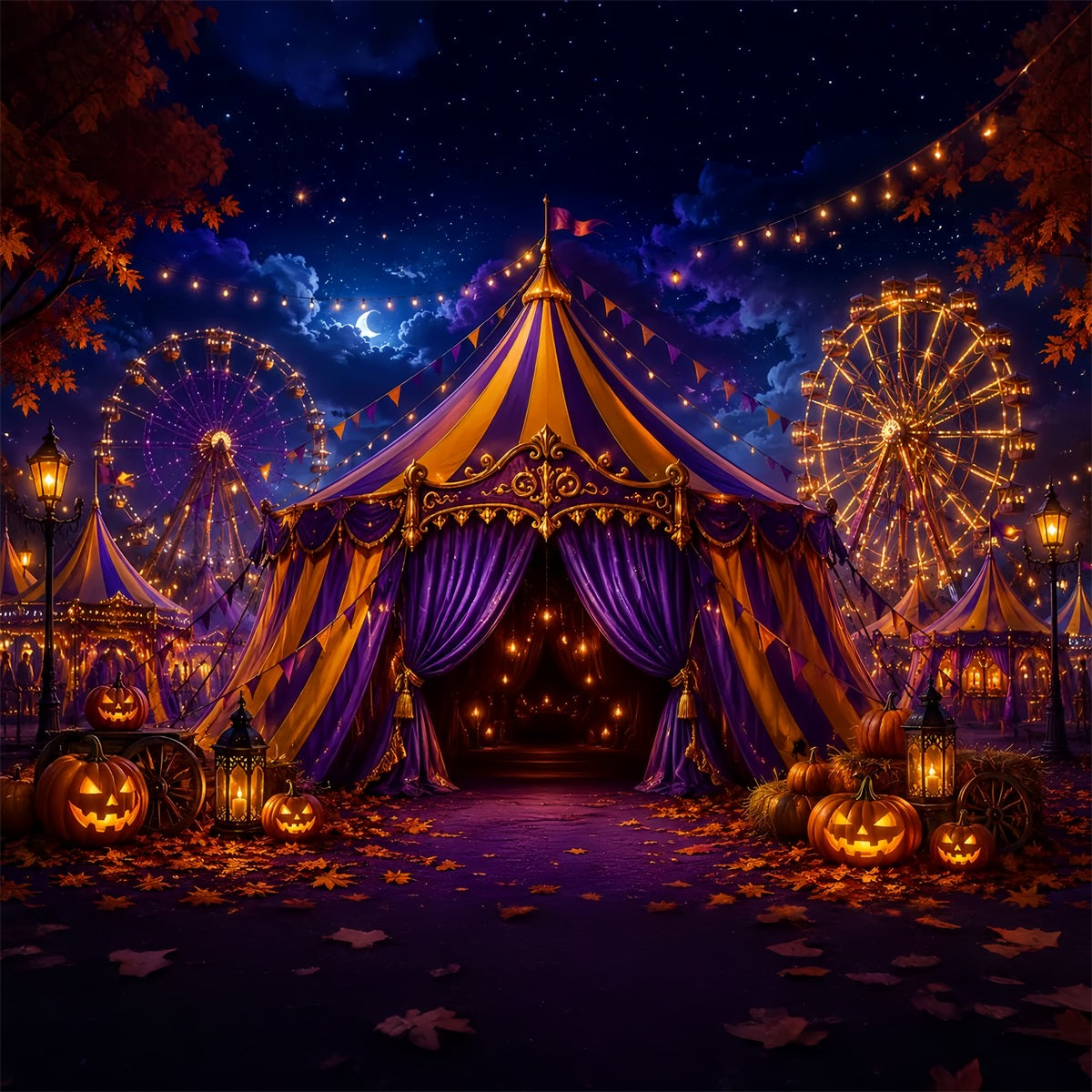 Halloween Carnival Backdrop Spooky Carnival Tent Night DIY Halloween Backdrop LXX67-96