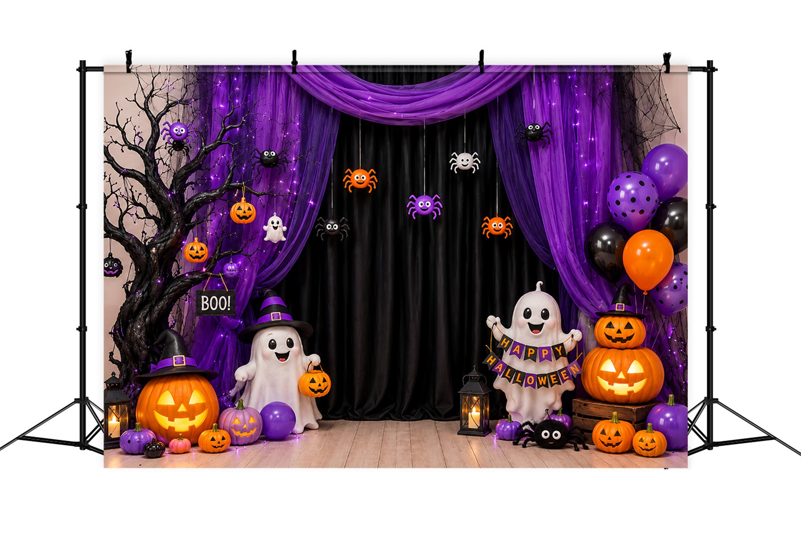 DIY Halloween Photo Booth Backdrop Purple Ghost Party Curtain 10x10 Halloween Backdrop LXX67-97