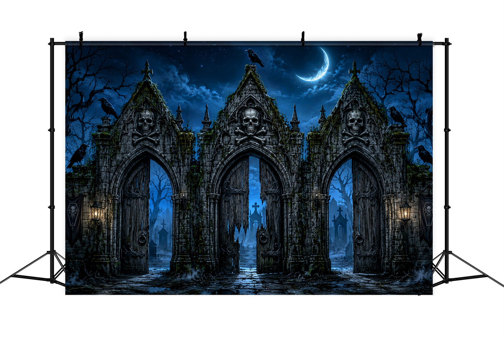 Halloween Backdrop Photography Skull Graveyard Moon Gate Halloween Scary Backdrop LXX67-98