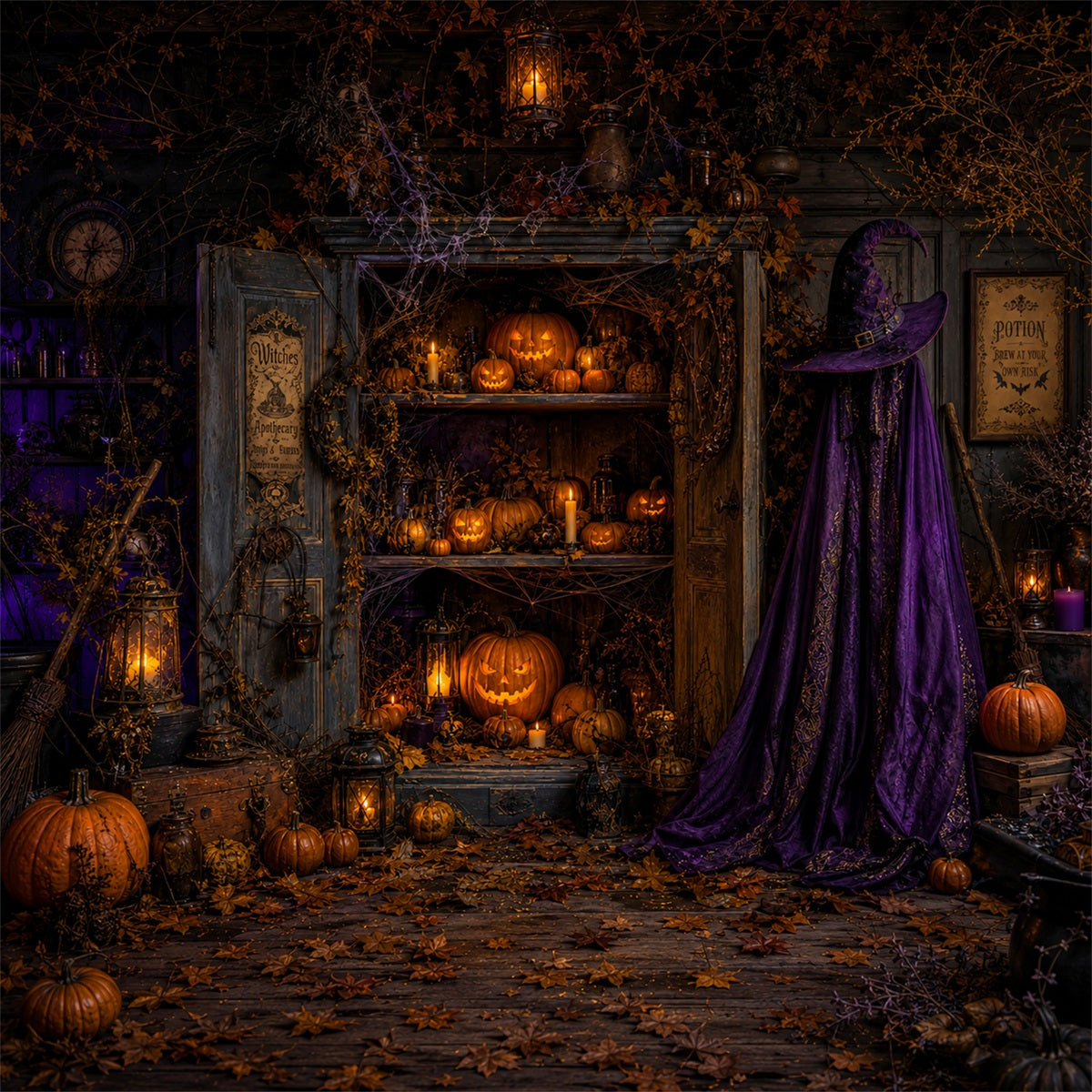Halloween Cloth Backdrop Witch Apothecary Pumpkin Cabinet Graveyard Halloween Backdrops LXX67-99