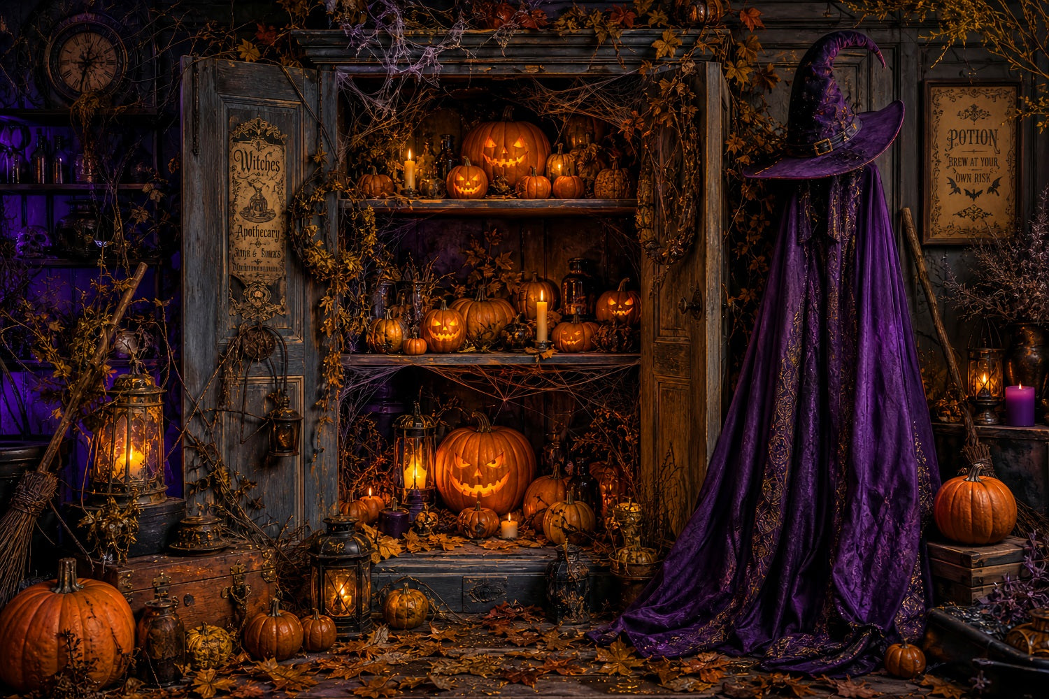 Halloween Cloth Backdrop Witch Apothecary Pumpkin Cabinet Graveyard Halloween Backdrops LXX67-99