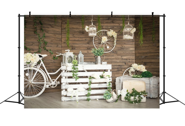 Spring Greenery Accents White Bicycle Backdrop M1-39
