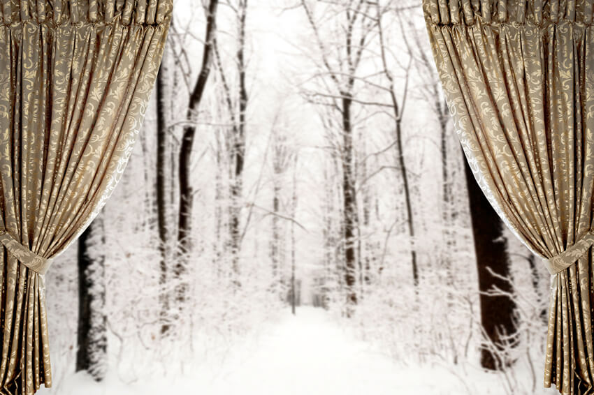 Winter Snow Window View Curtain Backdrop