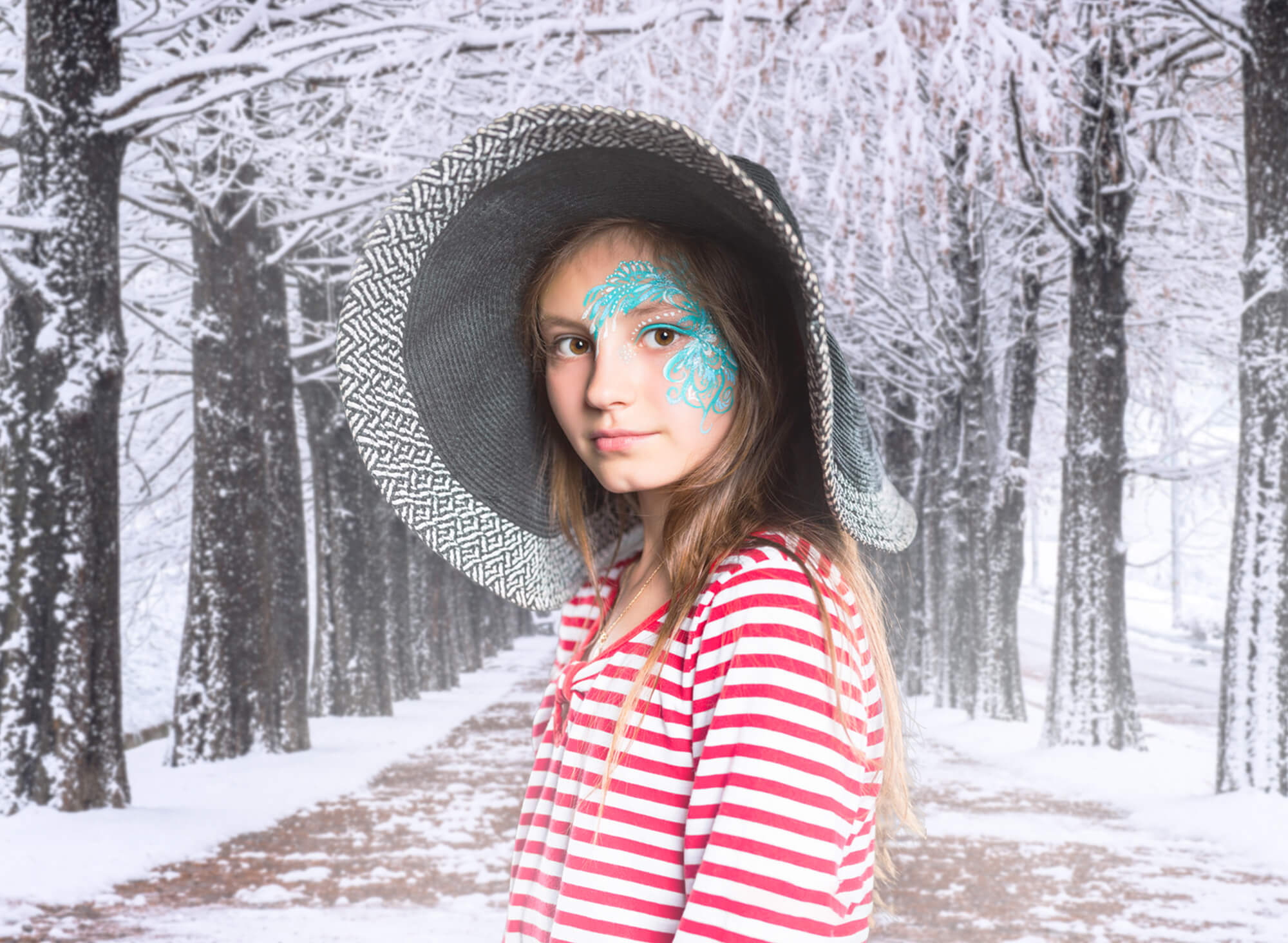 Winter Snowy Trees Walking Path Backdrop M10-08