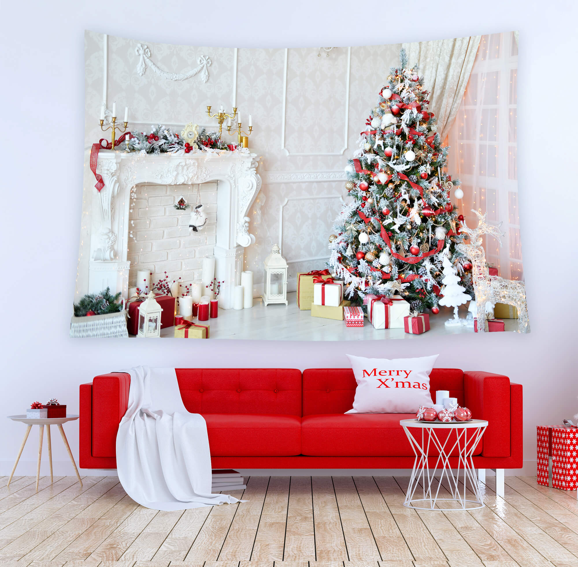 Decorated Fireplace Backdrop for Christmas GX-1048