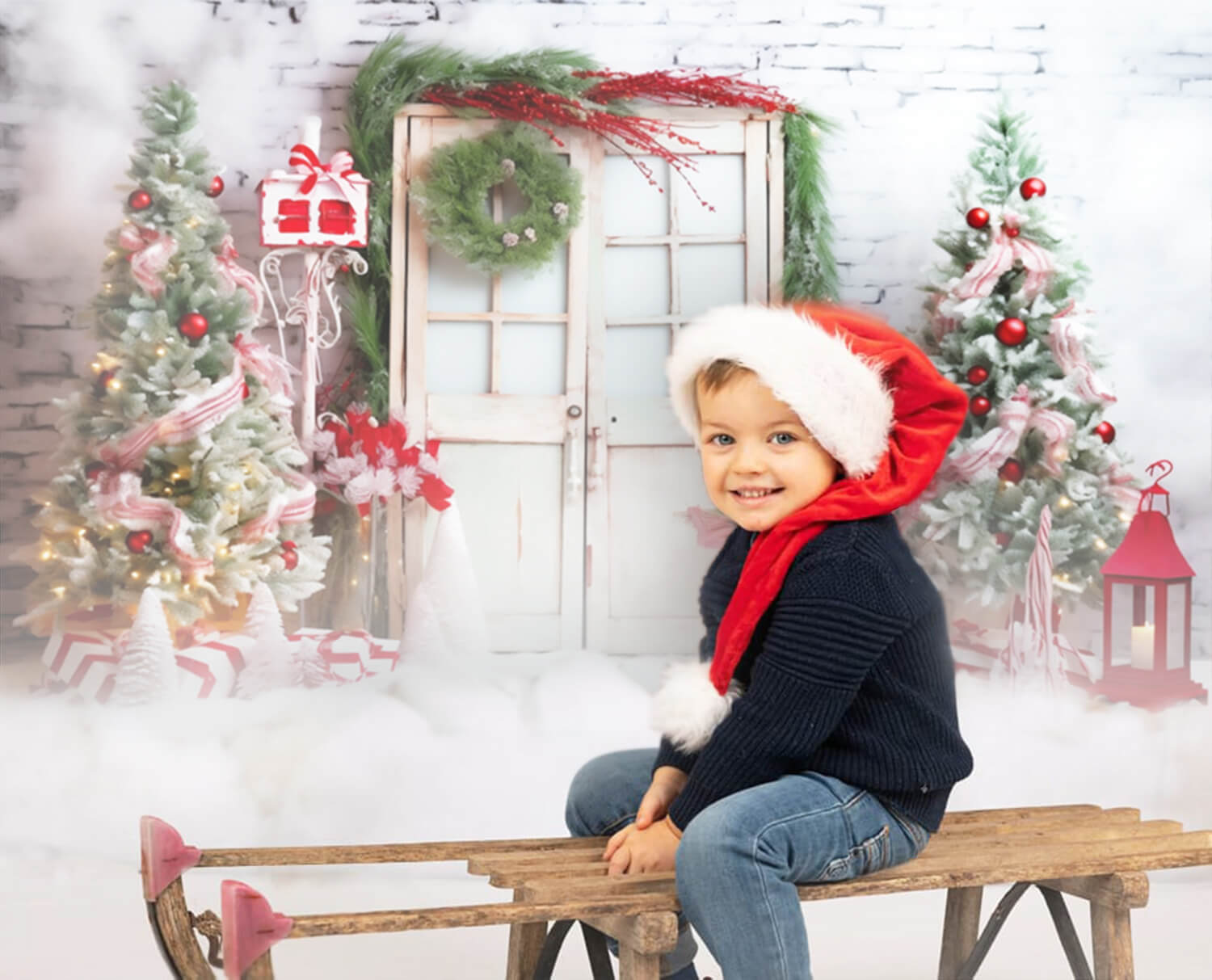 Decorated Christmas Tree Door Wreath Backdrop M10-56