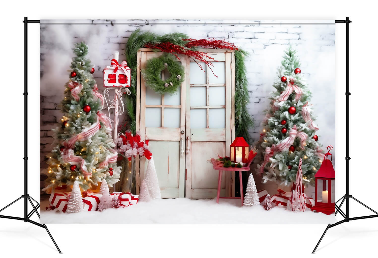Decorated Christmas Tree Door Wreath Backdrop M10-56