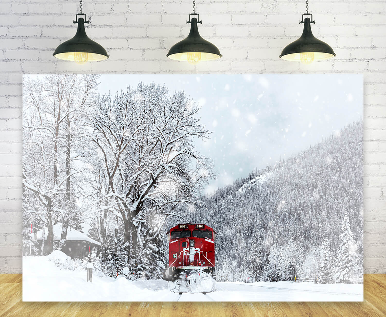 Winter Snow Covered Forest Train Backdrop M11-30