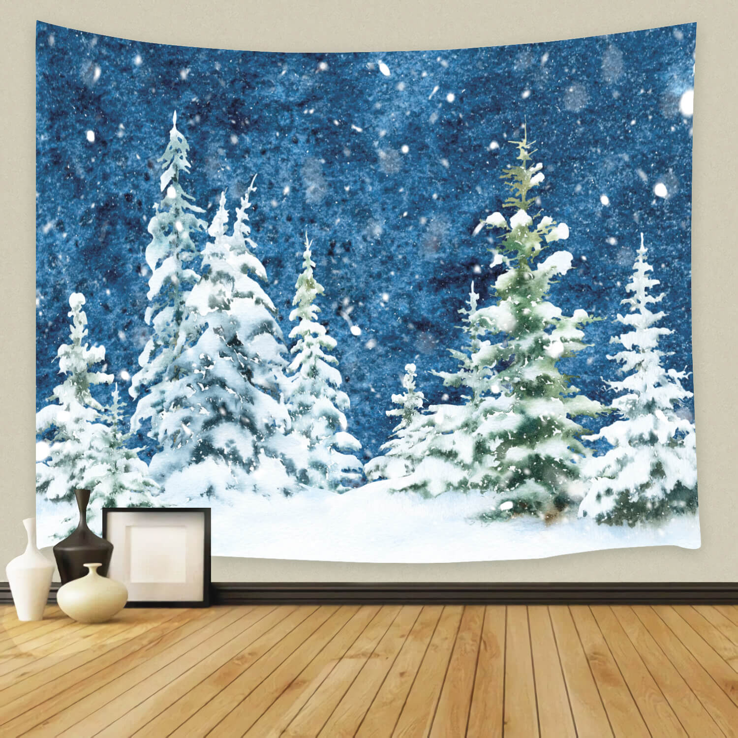 Winter Spruce Forest Snow Watercolor Backdrop M11-46